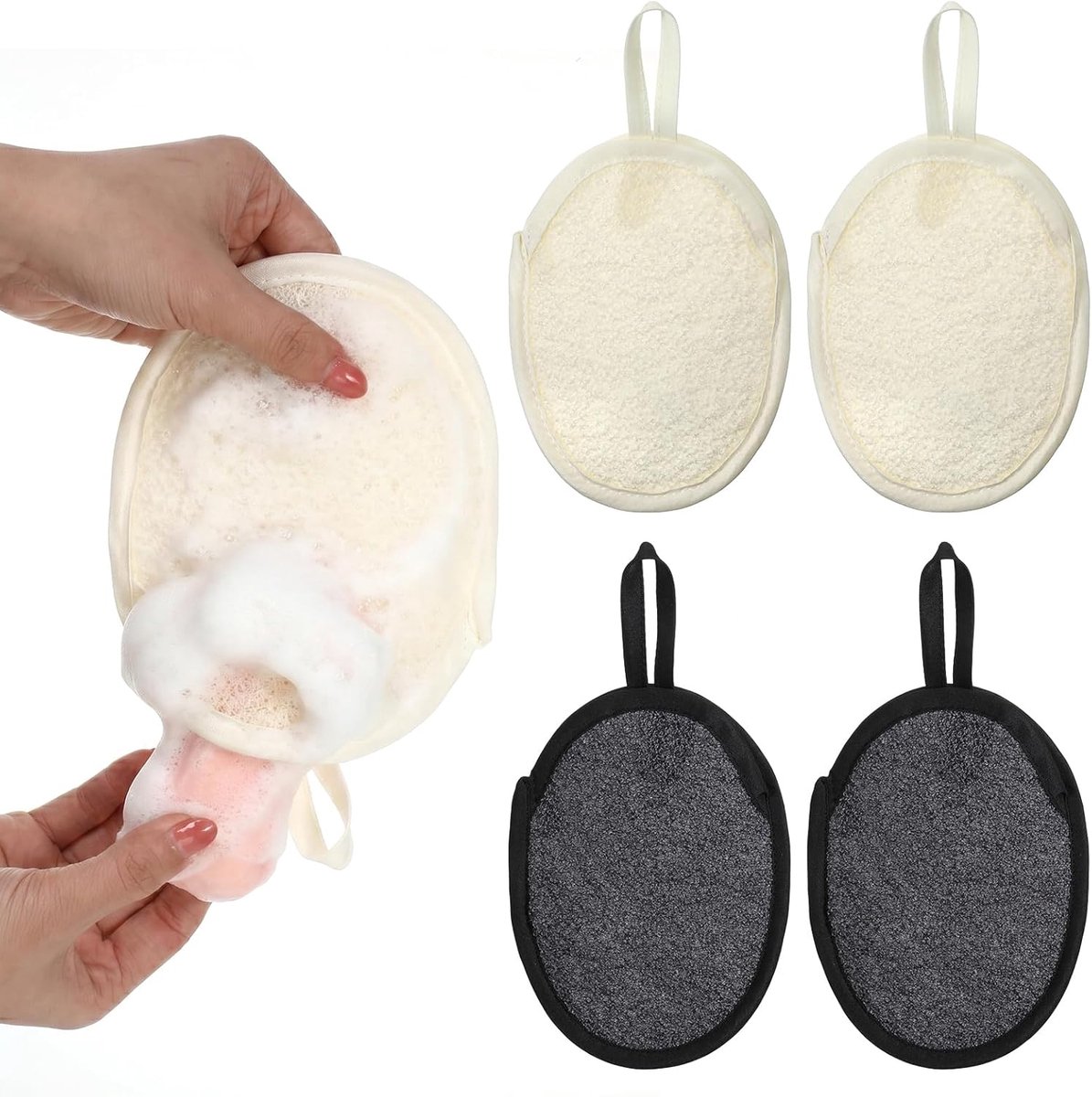 Set van 4 peeling-zeepzakjes, draagbare hangende zachte douchezakjes voor vrouwen en mannen, douchegel, badkamer, reizen, thuis, badkameraccessoires