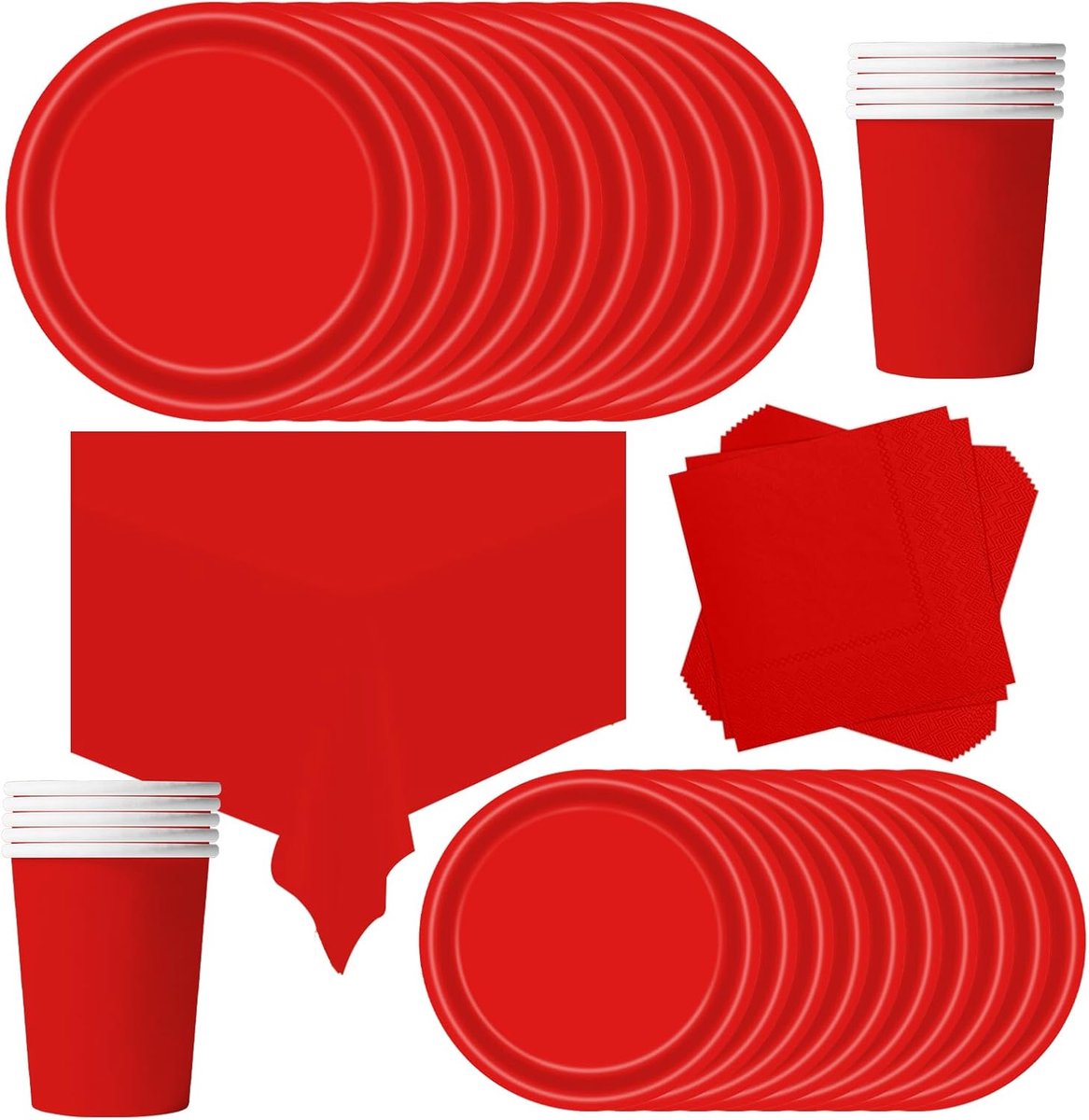69 stuks wegwerp servies verjaardag rood, papier bord bekers servetten tafelkleed voor kerstfeest, kinderfeestje servies, barbecue, vakantie picknicks (16 gasten)