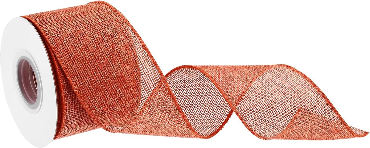 Jute lint met draadrand, oranje linten, 5,1 cm x 10 m, draadband voor geschenkverpakking, strik, hoofdband, kerstboom, boeket, met rol