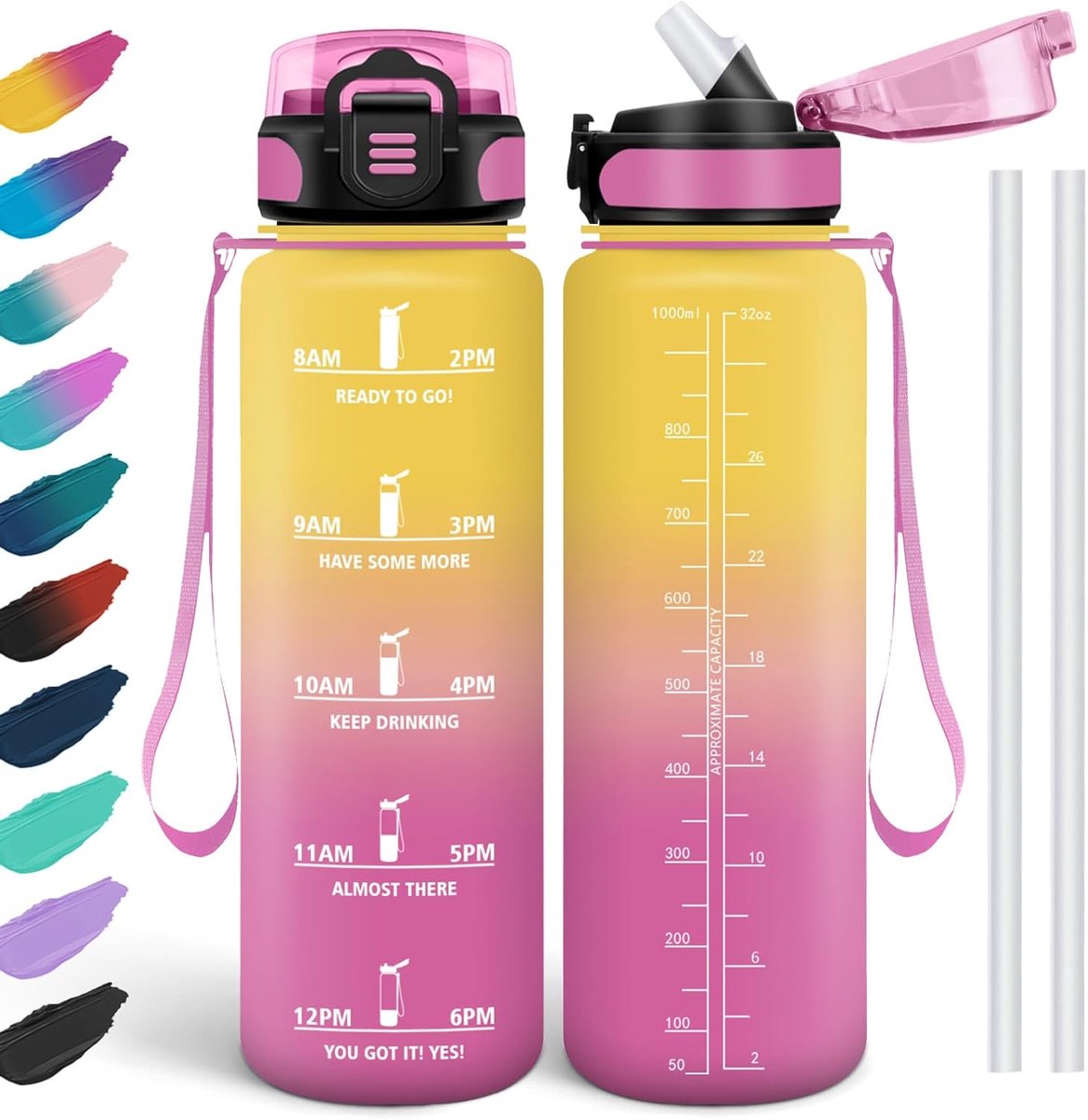 Libre de Drinkfles, BPA-vrij, lekvrij, drinkfles met rietje, recyclebaar, motiverende drinkfles, fitnessstudio voor school, fitnessstudio, kantoor, sport