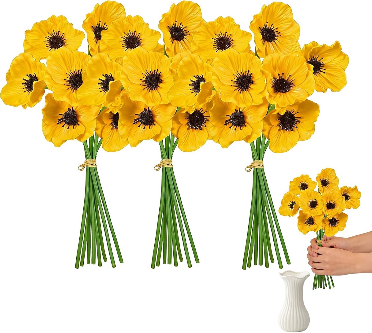 Kunstbloemen – Gele Papaver van PU Materiaal – Decoratieve Bloemen voor Bruiloft & Huisdecoratie