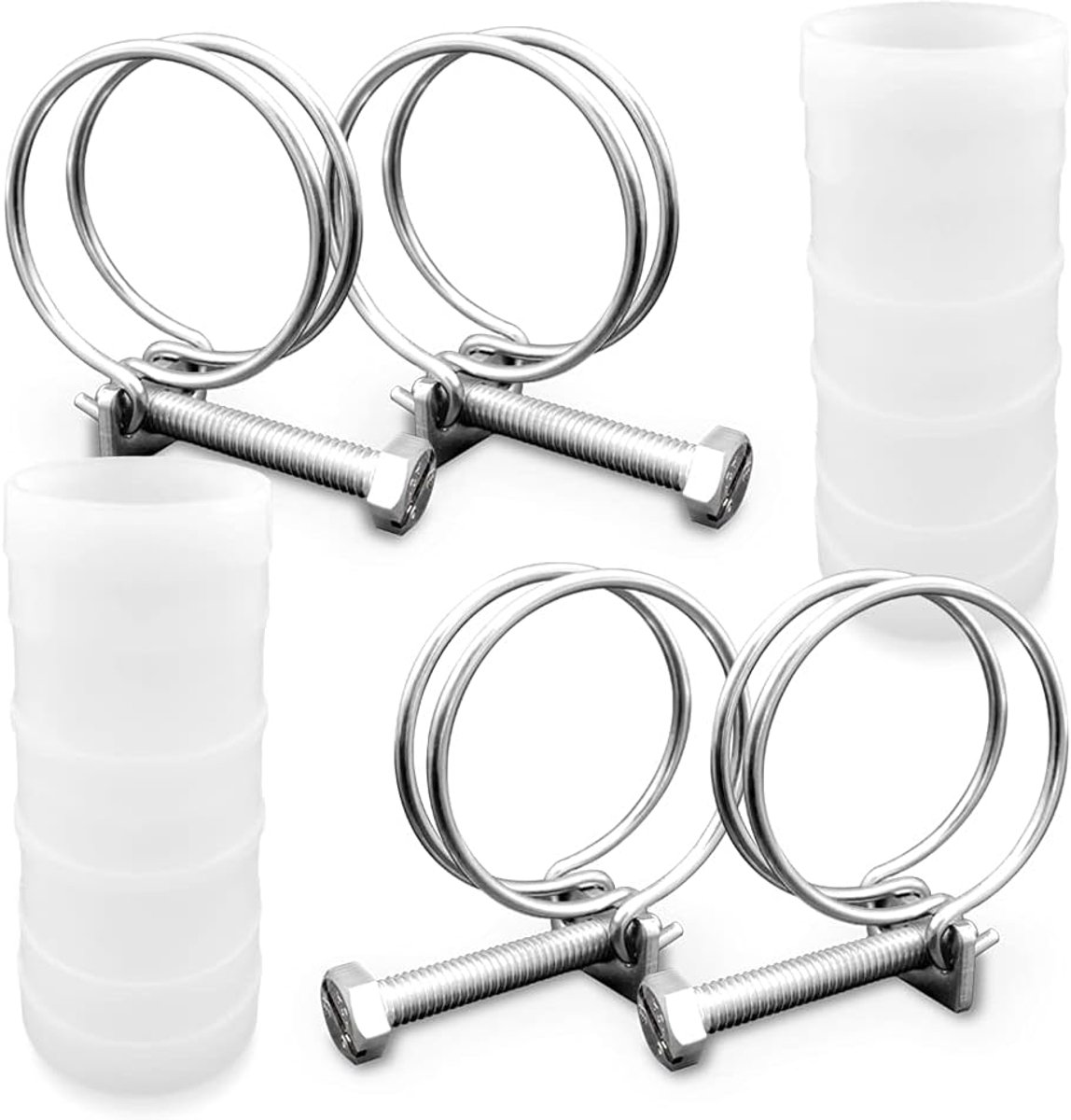 4 Stks Dubbele Draad Slang Clips met 2 Stks Inline Vijver Slang Connector Jointer | Verstelbare 304 roestvrijstalen slangklemmen, geschikt voor thuis en industrie (40 mm/ 1,5 inch)
