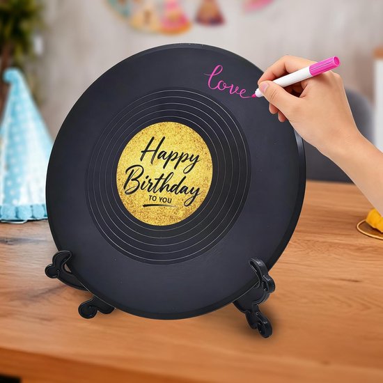 2 Stuks Vinyl Record Decor Gastenboek voor Feest, Retro Platen Aanmeldbord met Houder, 8 Stickers & 12 Pennen, Alternatief Gastenboek voor Verjaardag, Afstuderen, Bruiloft, Afscheid, DIY — afbeelding 2