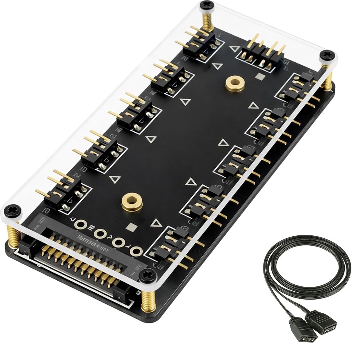 5 V 3-pins ARGB led-hub, 1 tot 10 poorten, addressbare RGB-verdeler met SATA-voeding en 3-pins verlengkabel, ARGB splitter controller voor pc-ventilator, led-strips moederbord sync verlichting