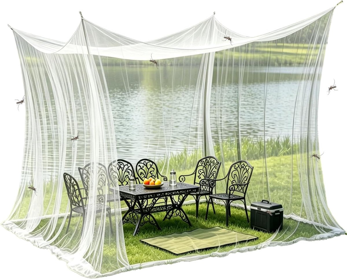 reisklamboe, 300x300x250cm, buitenklamboe, geschikt voor binnen en buiten, insectenbescherming voor paviljoen, tuin, balkon, terras, vliegennet (wit)