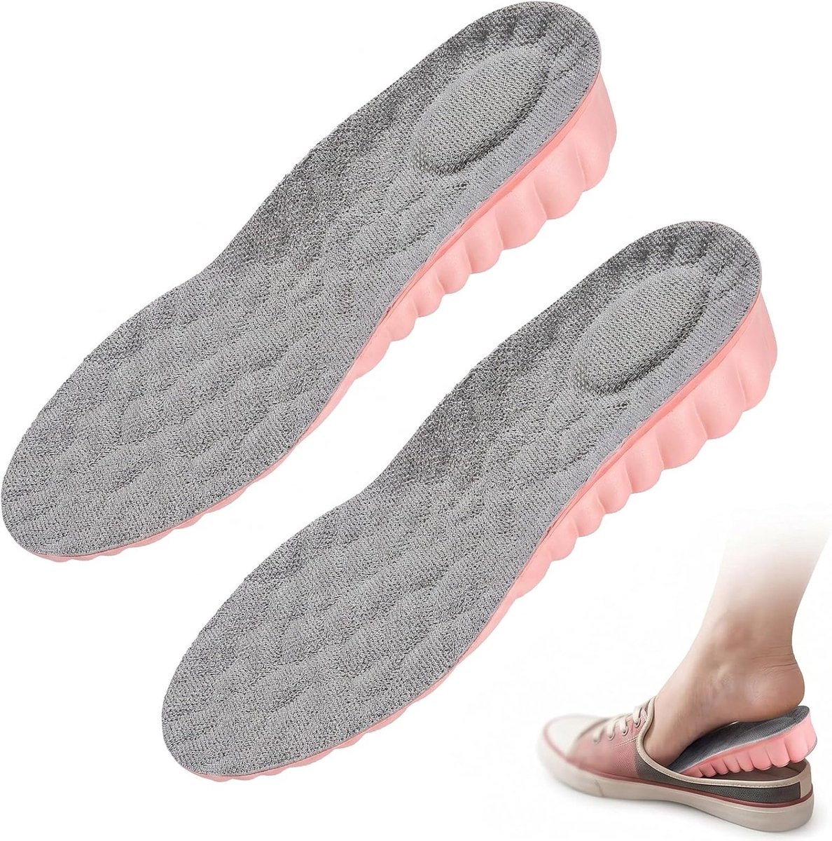 inlegzolen voor dames, 1,5 cm, onzichtbaar en dempend, EVA-inlegzolen, ademend en antislip, maat 37-38 (240 mm), roze en grijs