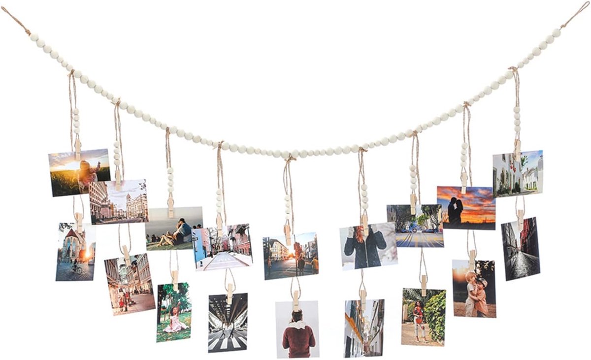 Display voor foto om foto's op te hangen, koord met kleine houten clip, doe-het-zelf, creatieve foto, wanddecoratie, boho-wanddecoratie, foto