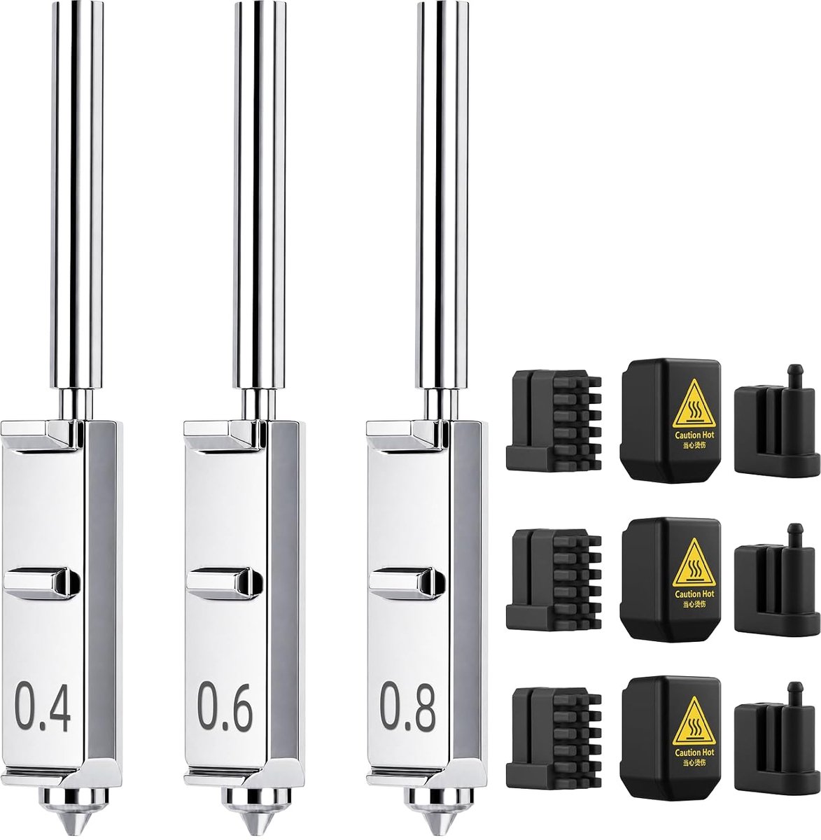 3 stuks Kobra S1 Max Combo Quick-Swap 0,4 + 0,6 + 0,8 mm mondstuk van gehard staal, hoge snelheid, hotend met siliconen afdekking en schraper voor mondstuk, compatibel met Anycubic Kobra S1 Max Combo
