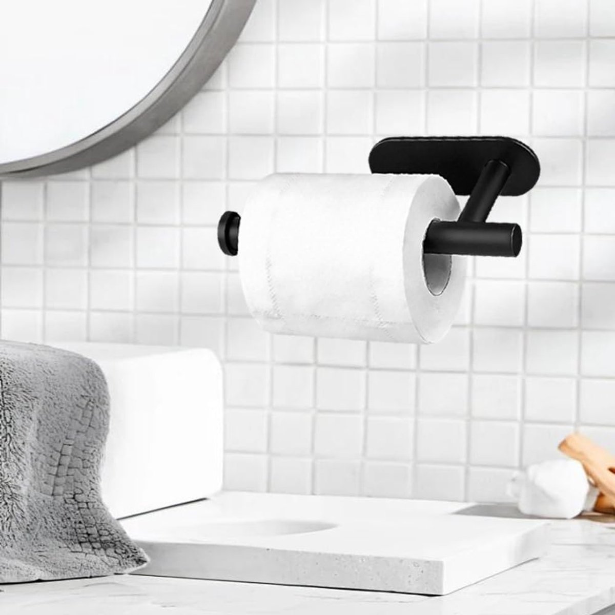 Toiletpapierhouder Toiletrolhouder Wandmontage Zelfklevend Toilet Zwart | Closetrolhouder Roestvrij Staal Zonder Boren voor Badkamer