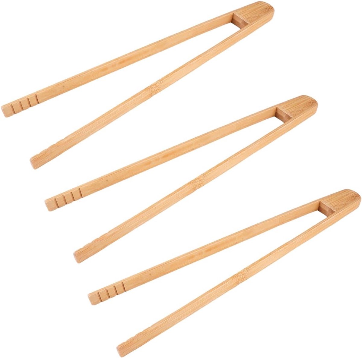 3 stuks barbecuetang van hout met groeven 30 cm | Antislip, herbruikbaar, hitte, vaatwasmachinebestendig voor worst, brood, steak, koken, salade, barbecue