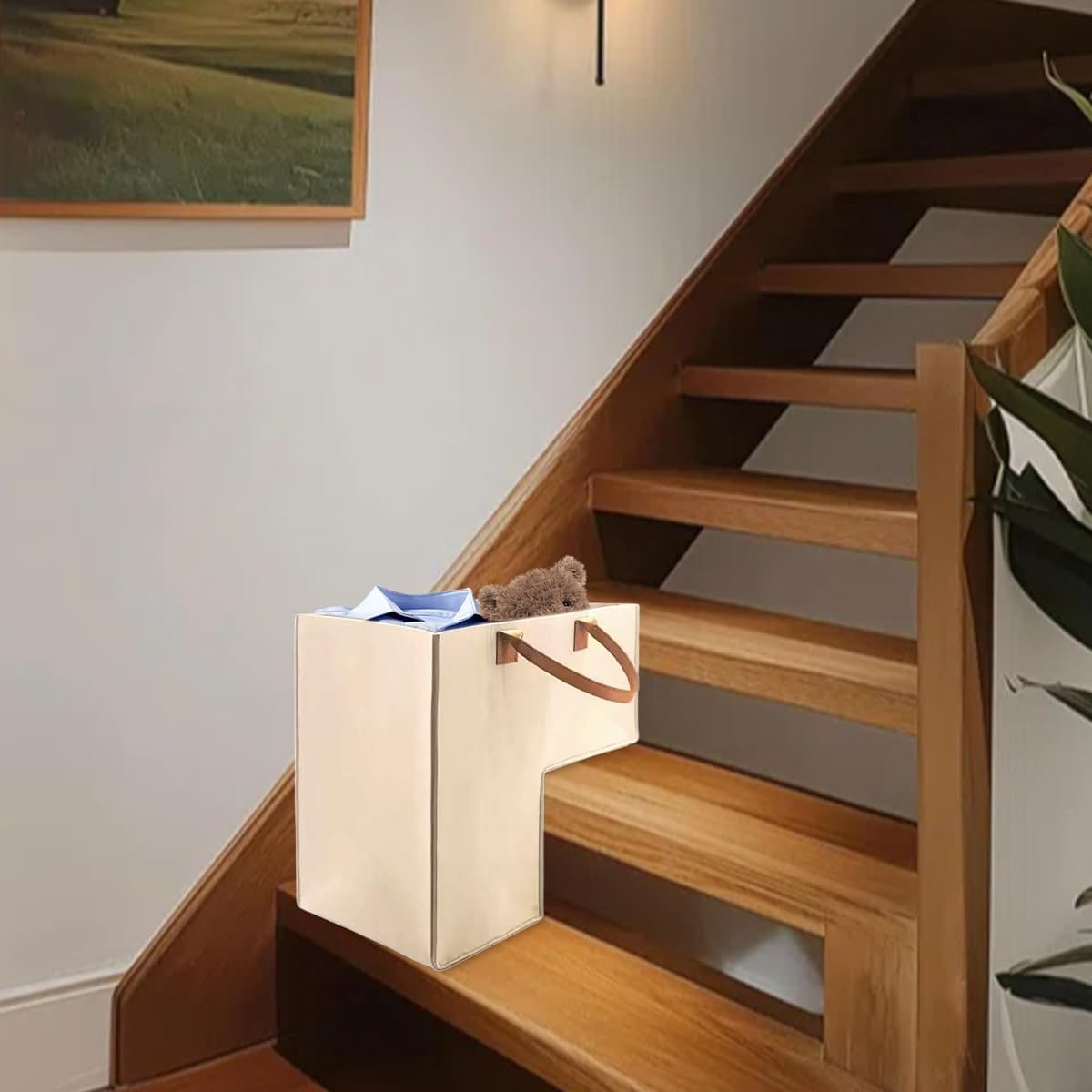 Trappenmand, trapmand, trapmand, vilt, L-vorm, opvouwbare trappenorganizer | mand, trapmanden met handgrepen, grote, vilten trapmanden, voor wasgoed, speelgoed, huishoudelijke artikelen