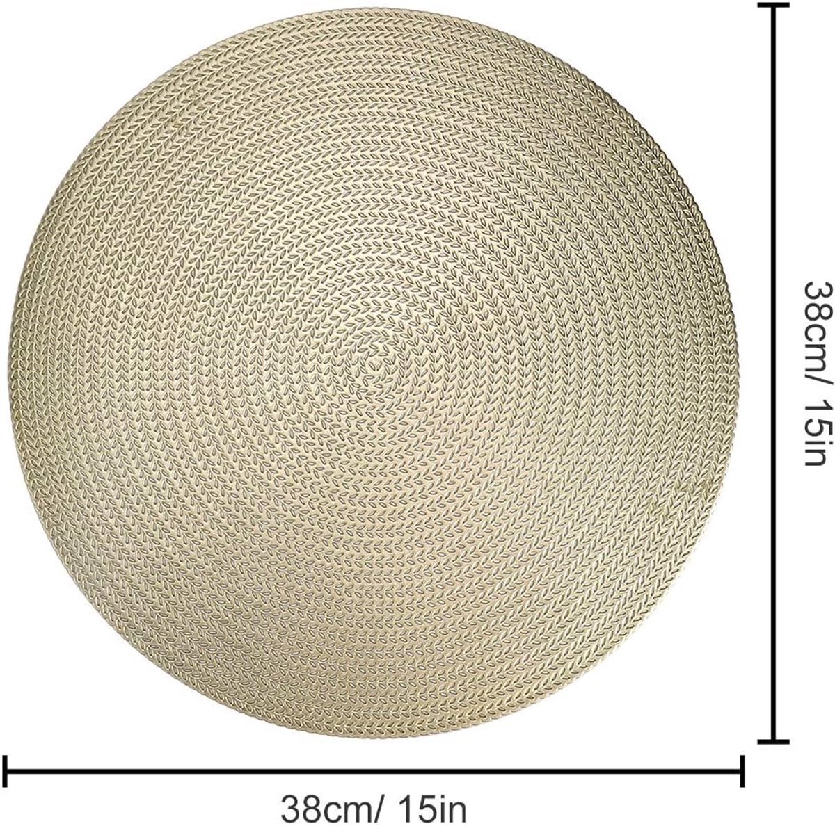Placemat, rond, pvc, antislip, 6-delige set, afwasbaar, vinyl, slijtvast, hittebestendig, placemats voor thuis, restaurant, eettafel, goud, 6 stuks/15 inch