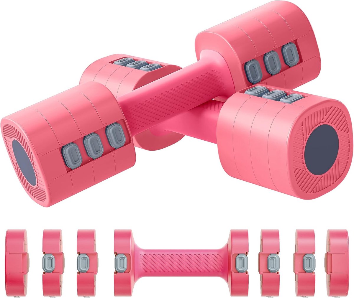 4-in-1 verstelbare dumbbell, 1-2,5 kg dumbbells met antislip greep, vierkante korte halterset uit metaal, korte halters, dumbbellset voor thuis, sportschool, krachttraining