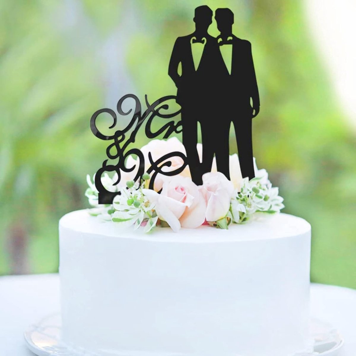 & Mr Cake Topper Bruiloft Cake Decor voor Mannen Zwart Acryl Homo Gift voor Party Decoratie