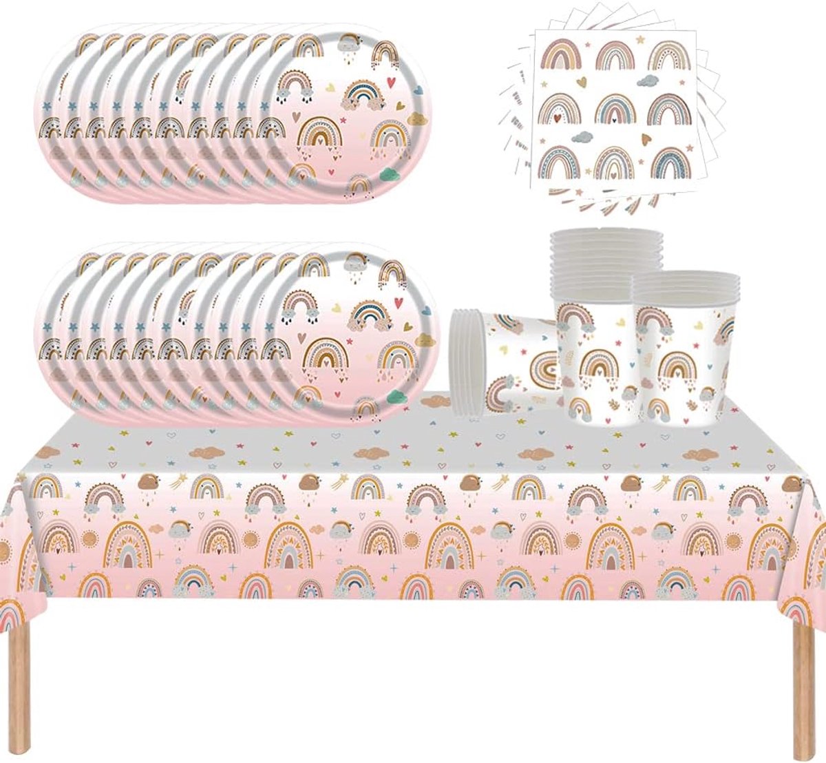 Bohemian Party Tableware Set, Party Accessories for Bohemian Birthday People, 61 Stuks, Serves for 20 Guests Plates, Cups and Tablecloth