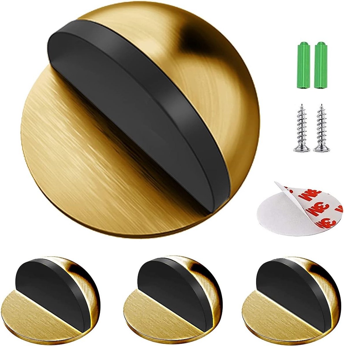 Vloerdeurstopper - Messing - 46 x 26 mm - Roestvrij Staal met Rubberen Buffer - Voor Deuren in Hal, Slaapkamer, Badkamer