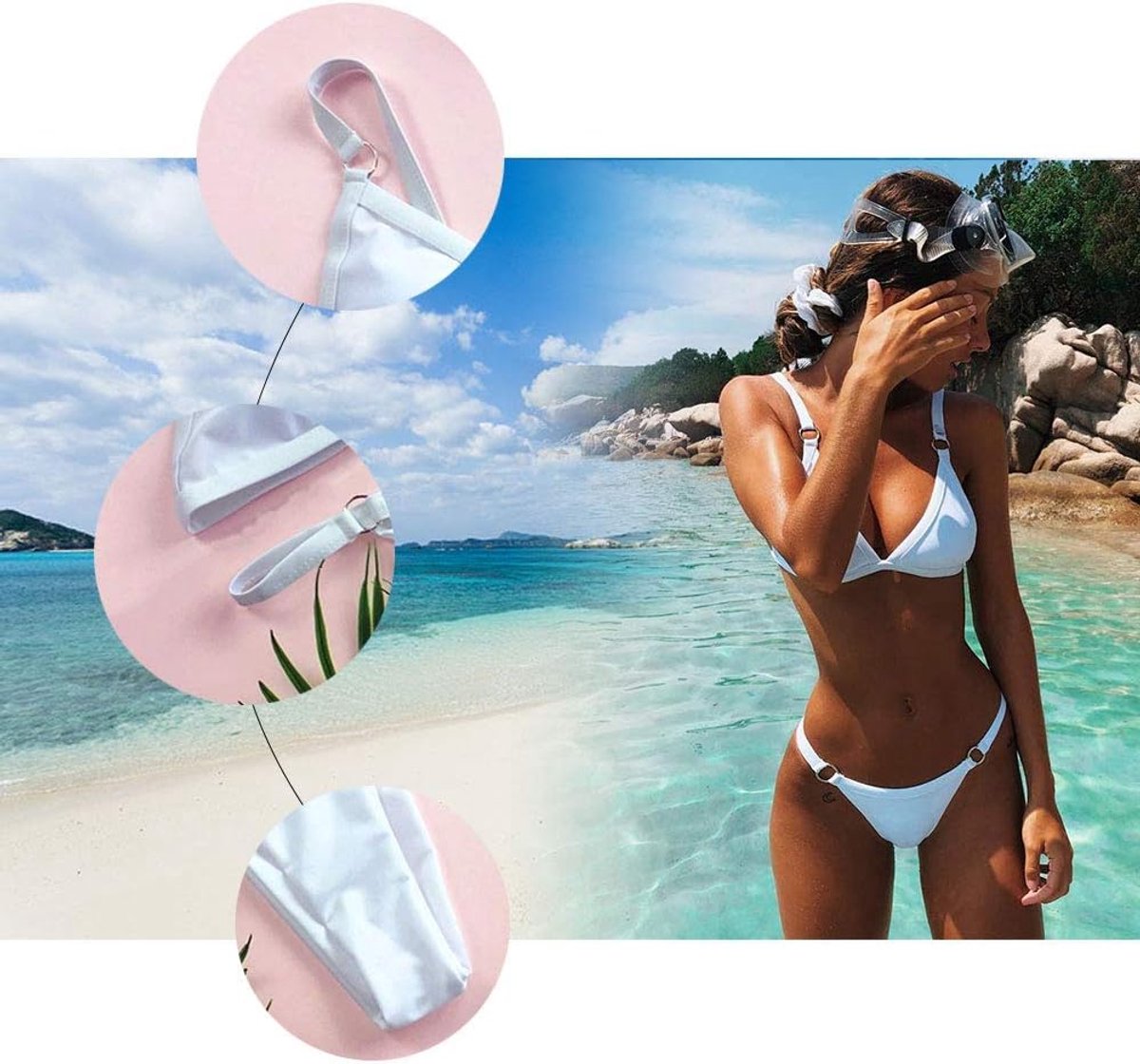 Dames bikiniset klassiek tweedelig badpak triangel rugvrij bikinitop verstelbare badmode Braziliaanse tanga bikinibroek
