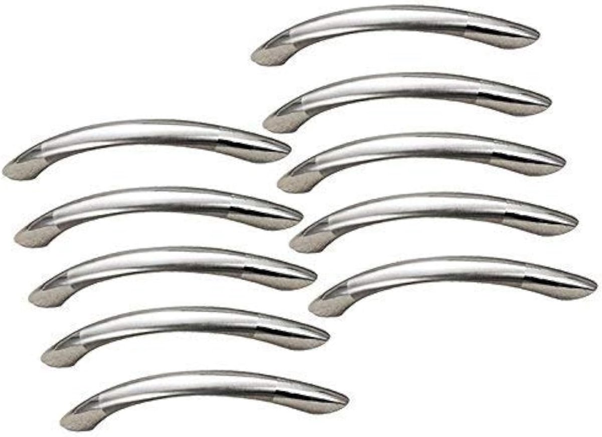 E 10-delige zilveren ladegrepen, meubelgrepen, relinggrepen, booggrepen, keukengreep, kastgrepen, stanggreep van geborsteld roestvrij staal (64 mm, 10 stuks)