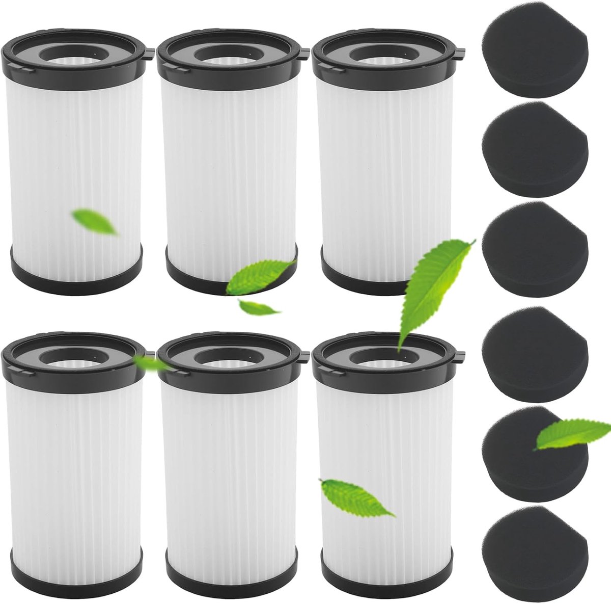 Filters, vervanging voor MooSoo D600/D601, iwoly V600, Ariete Handy Force 2759/2761, Conga Thunderbrush 520/550/560 draadloze stofzuiger, inclusief 6 filterwatten