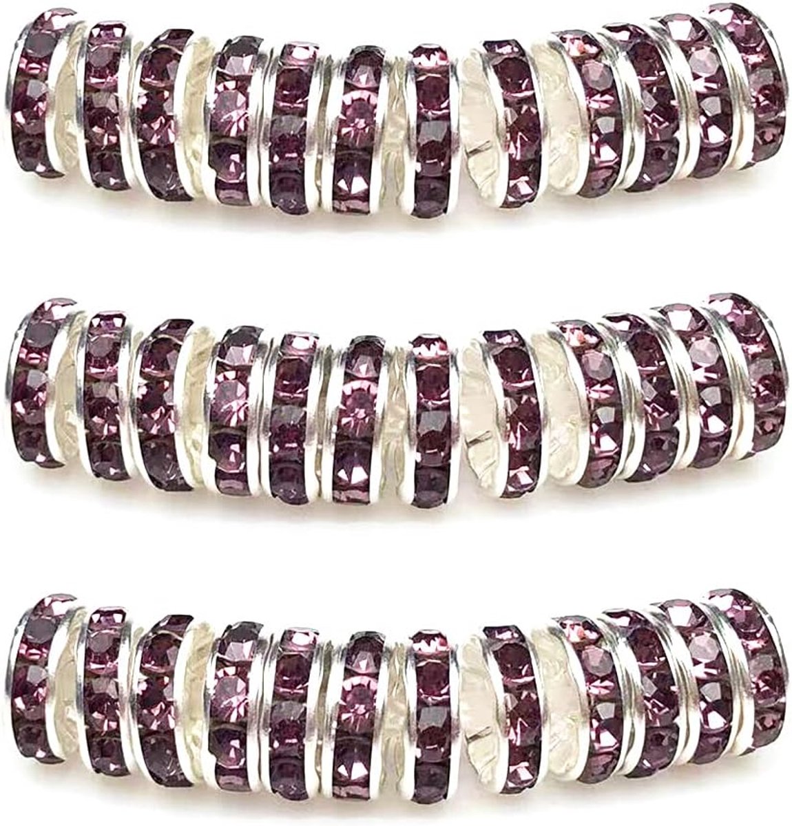 Kralen, rondelle, 10 mm, sieraden, strass, tussenkralen voor sieraden, armbanden, halskettingen, 100 stuks, paars