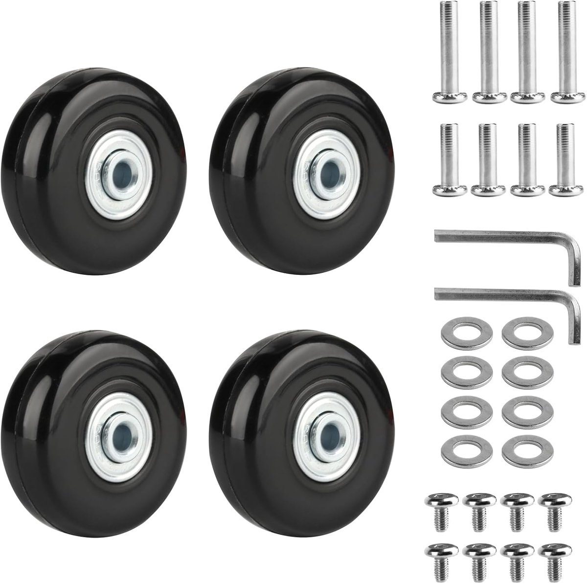 Pak van 4 kofferwielen, vervangingswielen,bagagekoffer vervangingswielen | kofferwielen reserveonderdelen 45 mm, rubberen wielen voor bagagekofferwagens (zwart) 45 x 17 mm