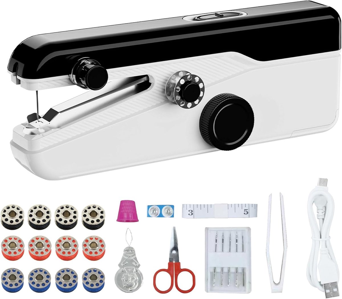 elektrische naaimachine, mini-naaimachine voor beginners, met naaiset, eenvoudig te bedienen, geschikt voor het naaien van kleding, gezinsreizen, doe-het-zelvers (zwart)