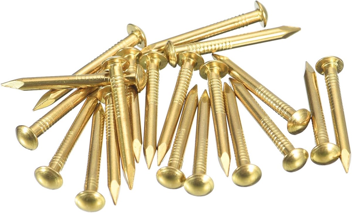 15 kleine spijkers, houtschroeven, 2,8 x 30 mm (d x l), ronde kop van messing, voor doe-het-zelfprojecten in hout, decoratieve dozen en thuis, messing tint