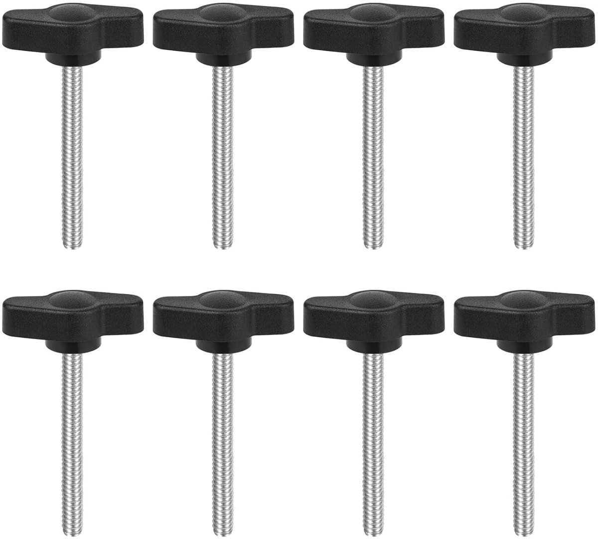 vleugel knoppen met kartelschroeven, klemschroef knop sterschroef, T-vormige kartelschroeven schroefdraad ster handknop vastzetschroef, zwarte handgreep (8, Zwarte, M4*50mm)