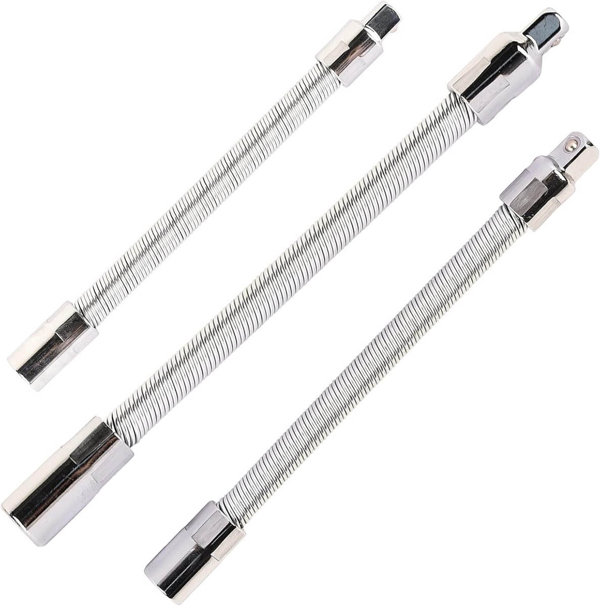 Socket Extension Bar Set, Socket Extension Kabels 1/4" 3/8" 1/2" Drive, roestvrij staal, Zilver, 3-delig 1 exemplaar