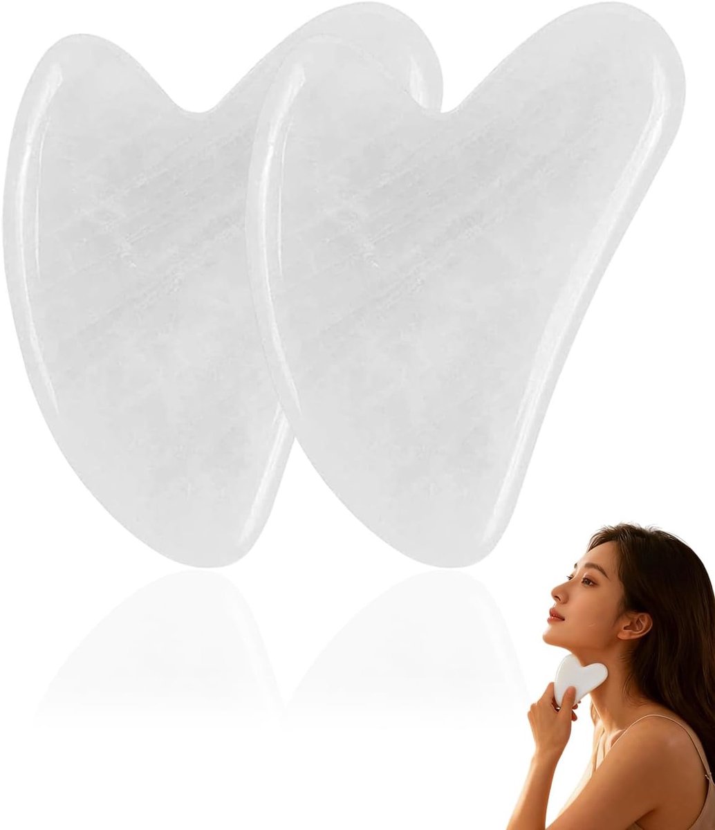 2 stuks Gua Sha gezichtsstenen, natuurlijke jadestenen, hartvormig, massagegereedschap voor gezicht, ogen en hals, voor huidverzorging, schoonheid en ontspanning, 2 stuks