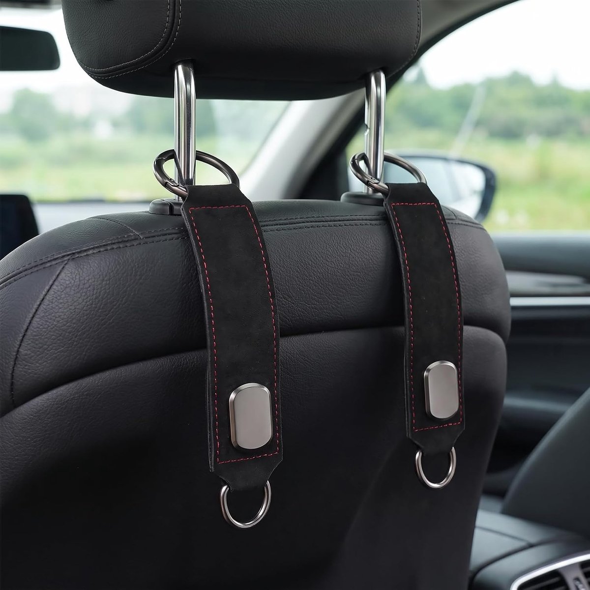 2 stuks autohaken van leer, universele hoofdsteunhanger voor de achterbank van de auto, tashaken en organizer voor handtassen, boodschappentassen, autoaccessoires voor het interieur, sterk en