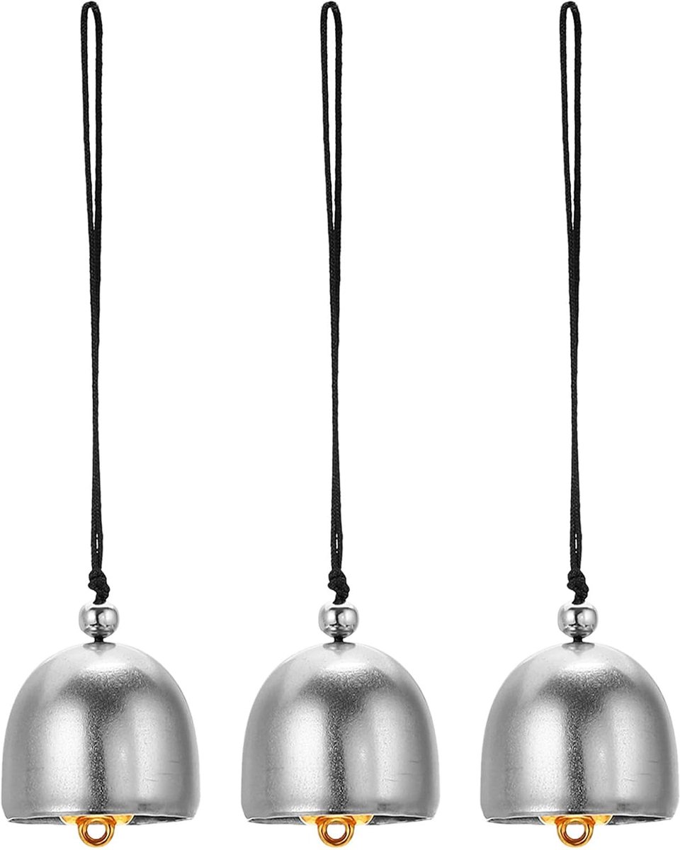 3 stuks windgong hangende klokken tempelklokken retro outdoor opknoping metalen Chinese windgong rond voor buiten tuin camping, zilver zwart