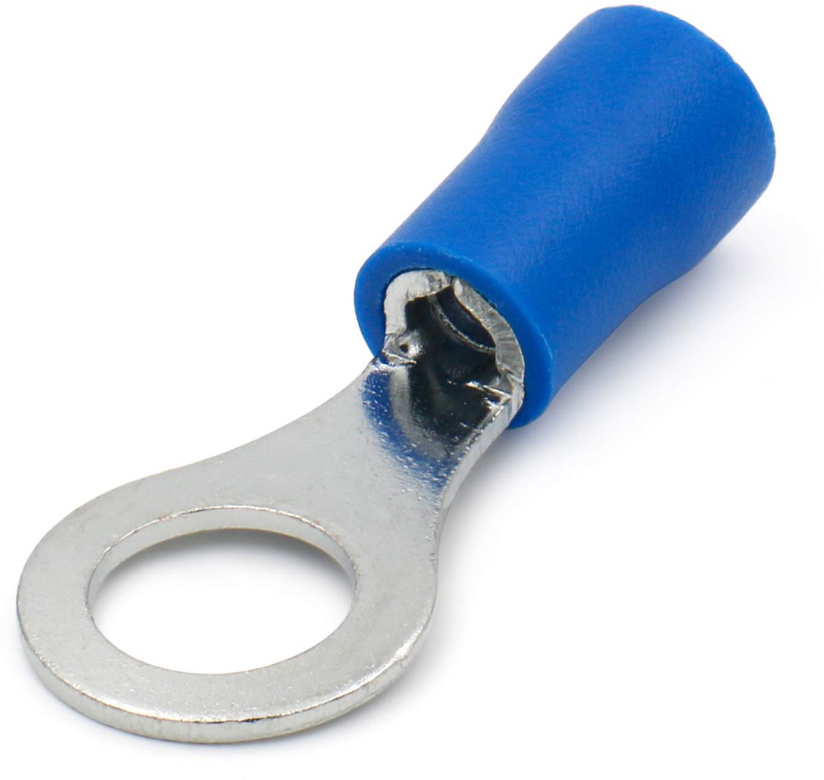 Ringkabelschuh-Crimpverbinder, Vinyl, geïsoleerde draad, elektrische stekker, RV2–6, Bolsengrootte 1/4 inch voor 1,5–2,5 mm² (16–14 AWG), Blauw, 100 stuks