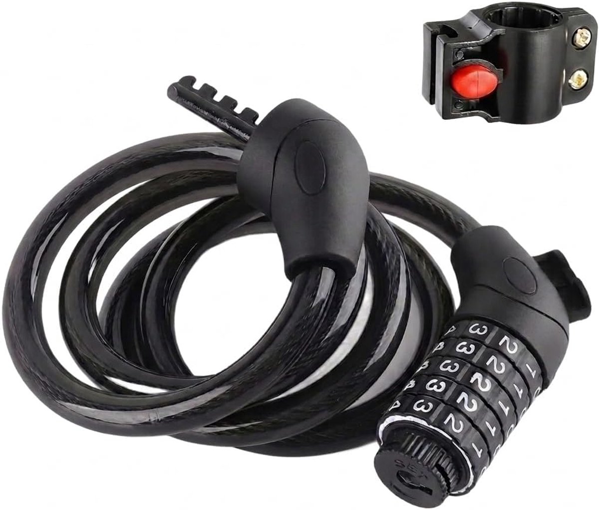 Fietsslot met cijfercode, waterdicht cijferslot voor fiets en e-bike, 12 mm/120 cm, anti-diefstal fietskabelslot met 5-cijferige codecombinatie