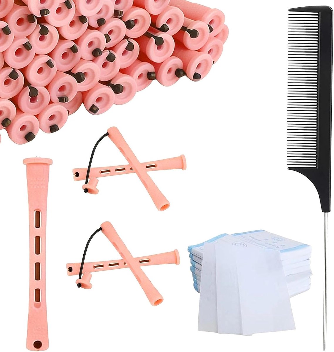 61 stuks permanent hengels kit, 30 oranje 0,51 inch permanent staven met 30 permanent papier & rat staart kam, haarkrulspelden set voor kort en lang haar styling
