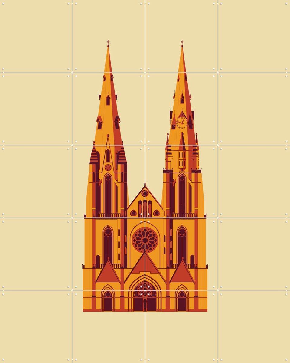 IXXI Sint Catharinakerk, Nieki van Diepen & Kunst in Kaart - 80 x 100 cm - Gratis ophangtool - Grote wanddecoratie en posters Gang, Studeerkamer