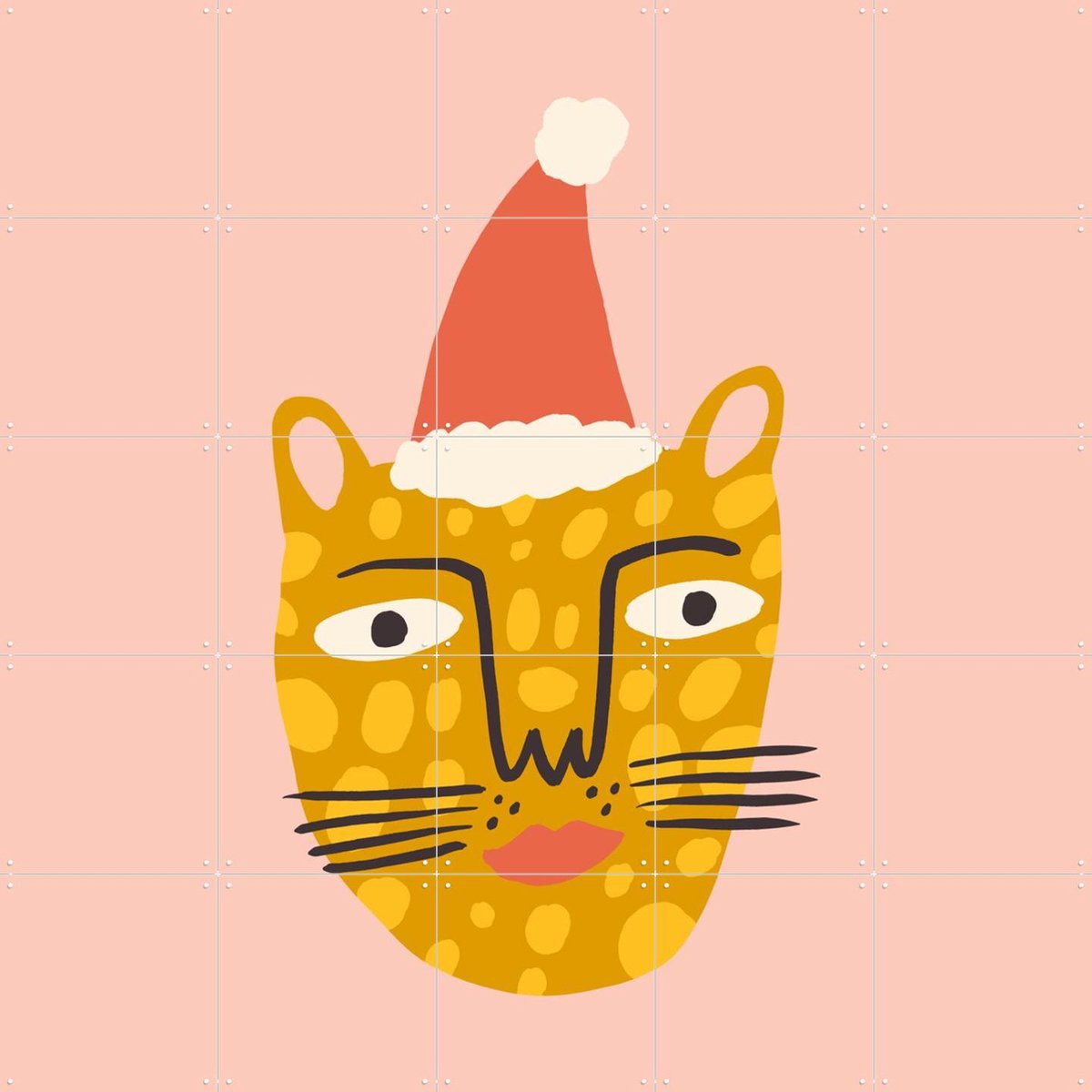IXXI Happy Christmas Cheeta, Treechild & Various - 100 x 100 cm - Gratis ophangtool - Grote wanddecoratie en posters - Kleurrijk, Illustraties