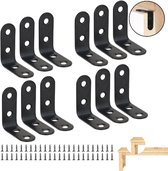12 stuks - Bevestigingsclips voor houten planken - Haakse verstevigers - 90-graden hoekbeugels -Haakse beugels - Houten hoekbeugels - Roestvrijstalen haakse beugels - Zwart - 50*50*16 mm - Inclusief schroeven - Geschikt voor tafels, kasten en stoelen