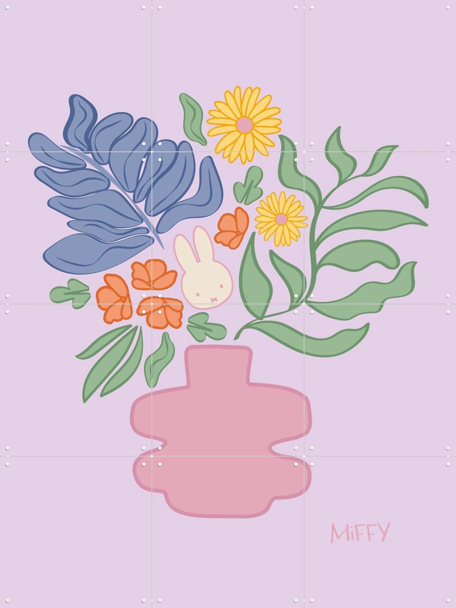 IXXI Nijntje Boeket, Nijntje - 60 x 80 cm - Gratis ophangtool - Grote wanddecoratie en posters - Illustraties, Speels, Kleurrijk, Cartoonesk