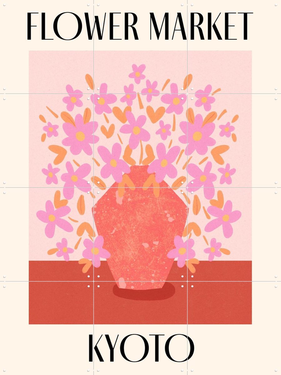 IXXI Kyoto Flower Market, Dirkie Nell & Various - 60 x 80 cm - Gratis ophangtool - Grote wanddecoratie en posters - Illustraties, Kleurrijk
