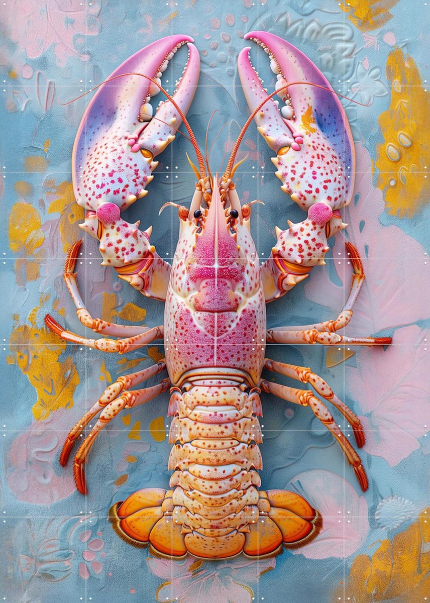 IXXI Spring Pastel Lobster, OTTI - 100 x 140 cm - Gratis ophangtool - Grote wanddecoratie en posters - Speels, Kleurrijk, Cartoonesk, Digitale Kunst