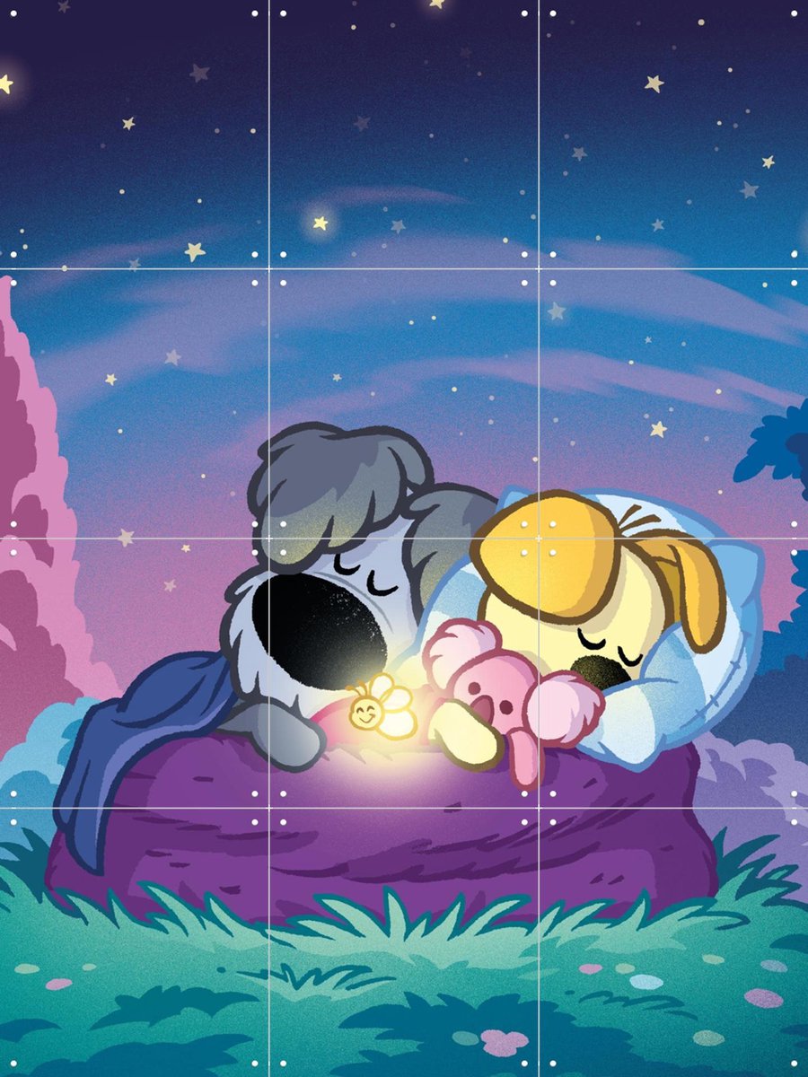 IXXI Woezel & Pip onder de Sterrenhemel, Woezel & Pip & Van Hoorne Studios - 60 x 80 cm - Gratis ophangtool - Grote wanddecoratie en posters -