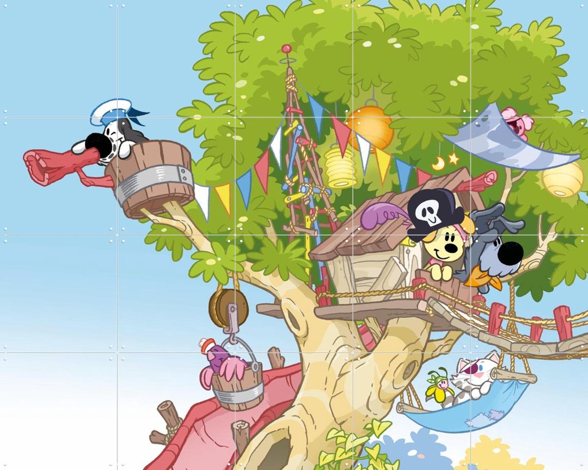IXXI Woezel & Pip in de Boomhut, Woezel & Pip & Van Hoorne Studios - 100 x 80 cm - Gratis ophangtool - Grote wanddecoratie en posters - Cartoonesk