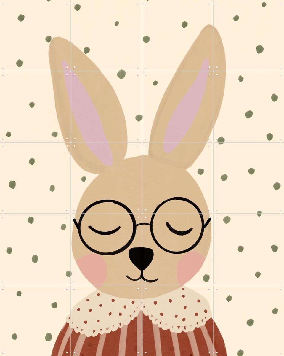 IXXI Calm Mind Bunny, Treechild & Various - 80 x 100 cm - Gratis ophangtool - Grote wanddecoratie en posters - Kleurrijk, Retro, Geometrische Kunst