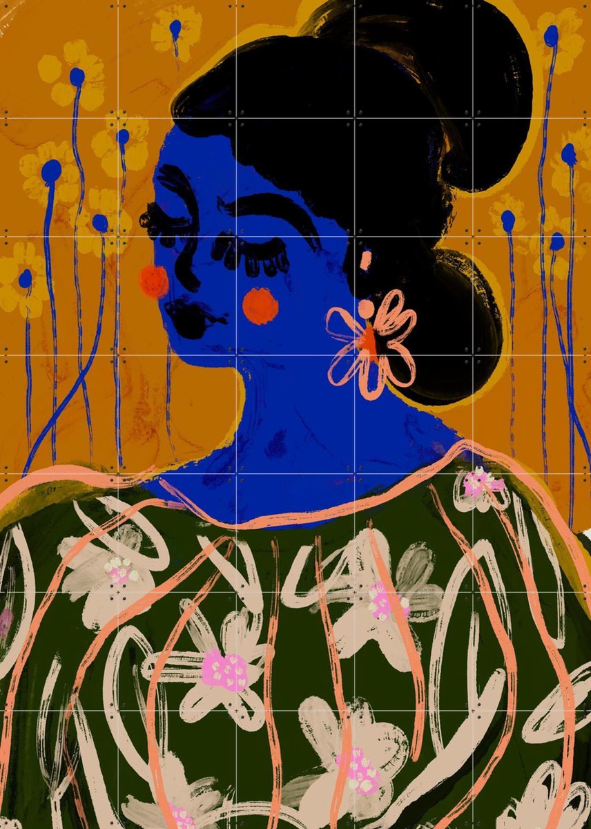 IXXI Blue Blossom Muse, Treechild & Various - 100 x 140 cm - Gratis ophangtool - Grote wanddecoratie en posters - Speels, Abstract, Digitale Kunst