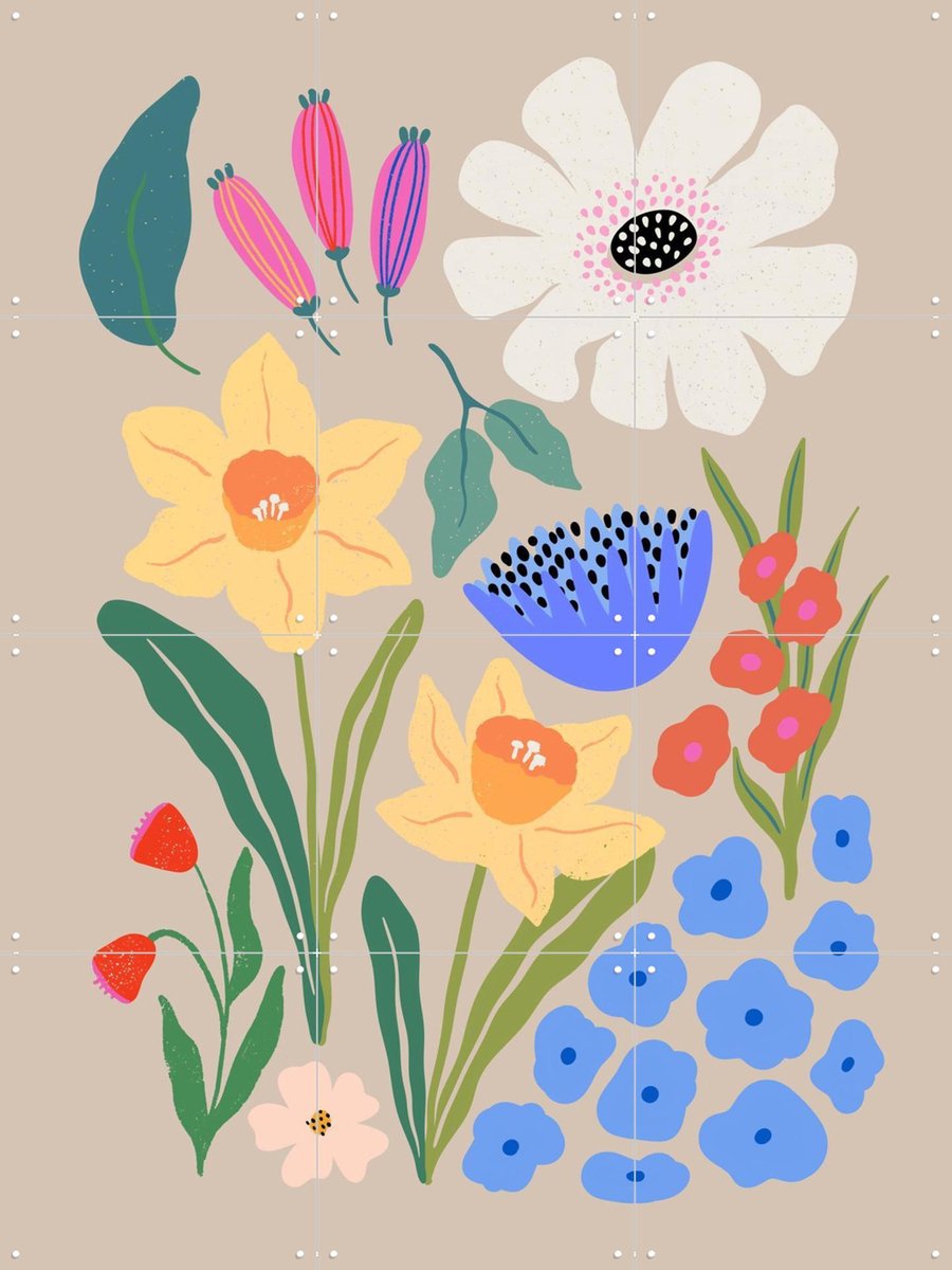 IXXI Blossoms Medley, Katarzyna Gąsiorowska & Various - 60 x 80 cm - Gratis ophangtool - Grote wanddecoratie en posters - Illustraties, Slaapkamer