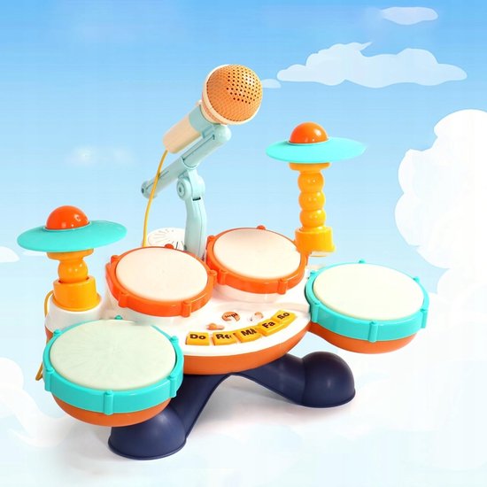 Drumstel voor Kinderen - Speelgoed Drumset - Muziekinstrumenten Set - 4 Drums & 2 Bekkens & Piano - Licht en Geluid - Montessori - Voor Kinderen 1-3 Jaar - Educatief Speelgoed — afbeelding 2