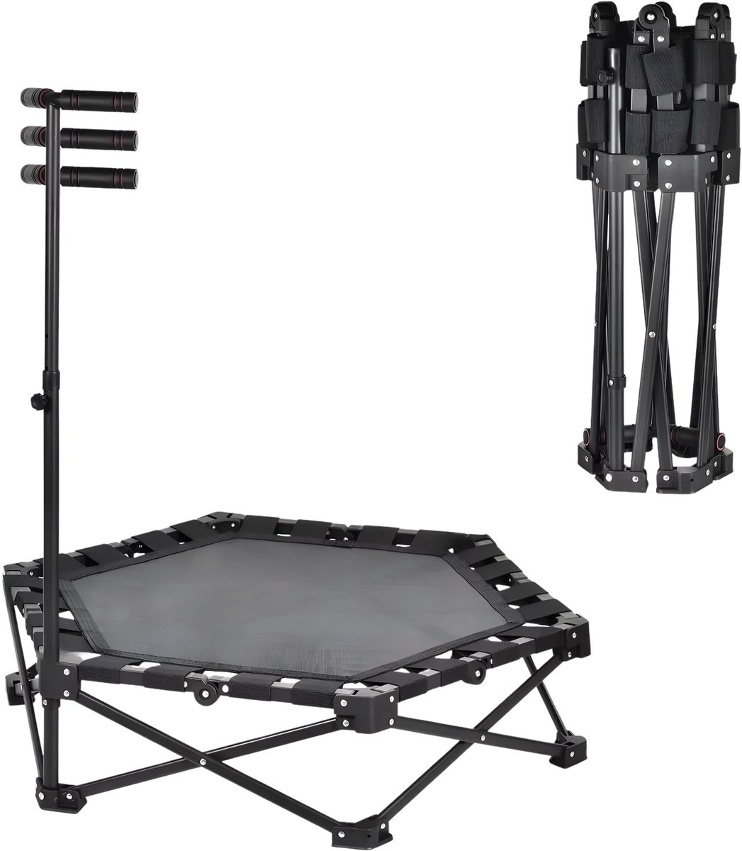 Fitness Trampoline voor Volwassenen - Opvouwbare Rebounder voor Binnen & Buiten - Staal Zwart