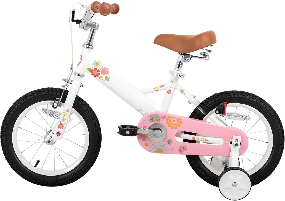 Kinderfiets – Voor meisjes 2–7 jaar – Met poppenfietszadel, streamers, vlag en nummerplaat – White-16 Inch