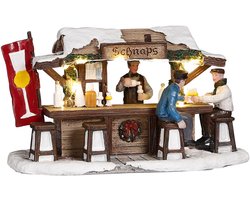 Luville Kerstdorp Miniatuur Schnaps Markt - Kerstversiering met Verlichte Schnapskraam - Guirlande voor je Kerstdorp - Kerstslingers met Proostende Figuren - L16 x B8 x H9 cm